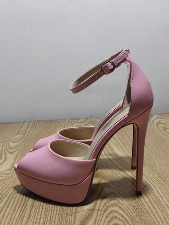Escarpins roses à plateforme bout ouvert et bride cheville talons hauts