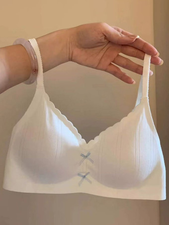 ベージュシームレスワイヤレスブラ、快適で柔らかなブラレット、スカラップエッジ付き