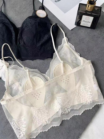 レースブラレット クロップトップ ワイヤレス シースルーランジェリー 細いストラップ付き