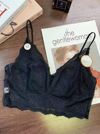 レースブラレット クロップトップ ワイヤレス シースルーランジェリー 細いストラップ付き