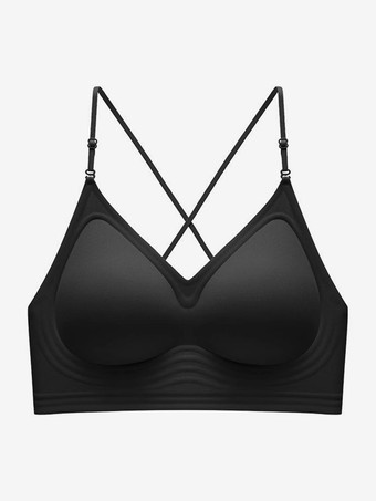 ブラック Uバックシームレスブラ、細いストラップ付きインビジブルバックレスブラレット