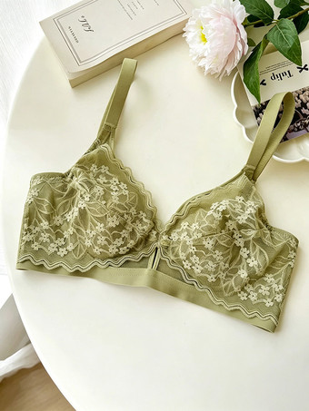 OliveSoutien-gorge triangle en dentelle florale sans armatures disponible en 3 couleurs