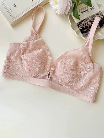 Saumon RoseSoutien-gorge triangle en dentelle florale sans armatures disponible en 3 couleurs