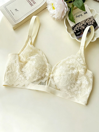 champagne Soutien-gorge triangle en dentelle florale sans armatures disponible en 3 couleurs