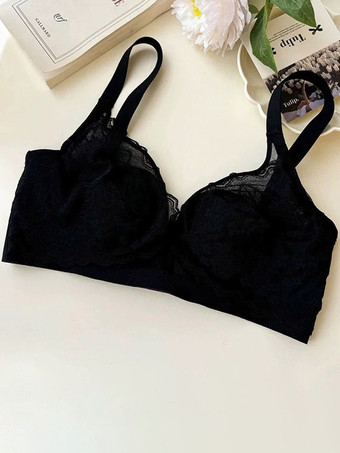 noir Soutien-gorge triangle en dentelle florale sans armatures disponible en 3 couleurs
