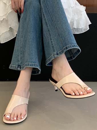 キトゥンヒールスリッパ、つま先が開いたバックレスサンダル