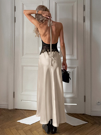 Robe de soirée maxi kaki dos nu à découpes robe sexy semi-formelle