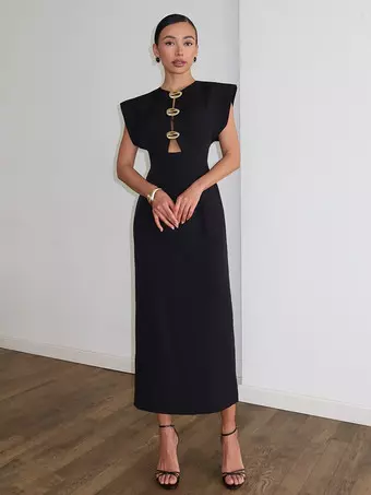 semi formal black dress Semi-Formal Party Dress Black Sleeveless Front-Short Back-Long Maxi Dress-chiclody, Black  US2