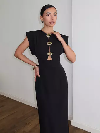 black dress semi formal Party Maxi Jewel Neck Buttons Sleeveless Elegant Dress sheath dress SEMI-FORMAL Light Pink Quinceanera Dresses SIZE:TED SIZE 5 (UK 16)
