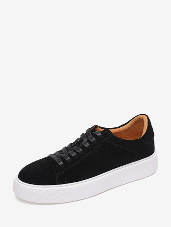 Baskets décontractées noires en daim de vachette bout rond lacets style skate