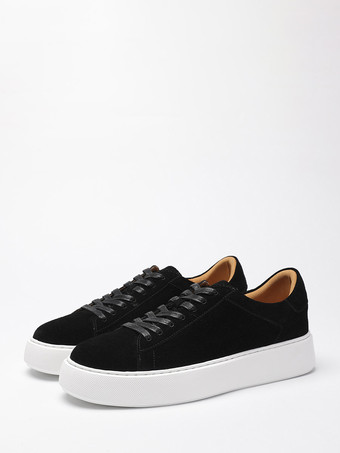 noir Baskets décontractées noires en daim de vachette bout rond lacets style skate