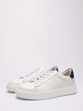 bleu foncé Baskets blanches de skate à bout rond patchwork lacets chaussures décontractées