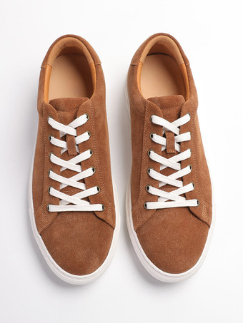 Chaussures décontractées marron en daim pour hommes bout rond à lacets