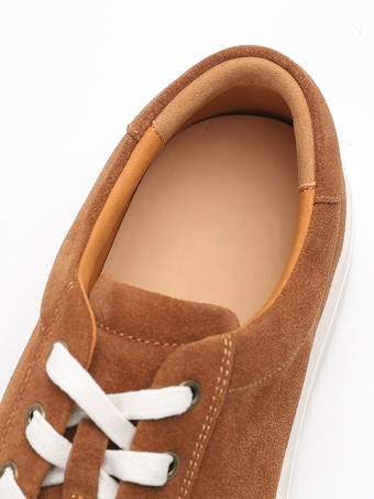 Chaussures décontractées marron en daim pour hommes bout rond à lacets