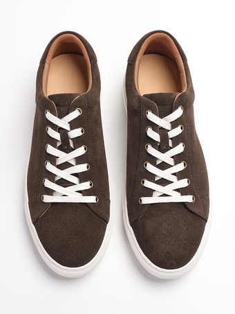 Chaussures décontractées marron en daim pour hommes bout rond à lacets