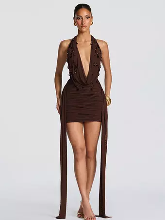 long halter dress formal Criss Cross Halter Neckline Fit and Flare Long Dress main image 1