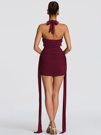 Robe de soirée mini noire à col V lacé sans manches dos nu robe sexy semi-formelle