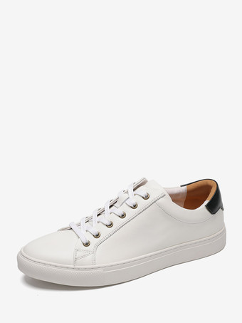 Vert  foncéChaussures décontractées pour hommes baskets de skate à lacets en cuir véritable à bout rond