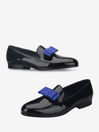 bleu Chaussures Mocassins Pour Hommes Vernis PU Nœud Slip-On