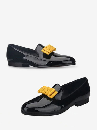 JauneChaussures Mocassins Pour Hommes Vernis PU Nœud Slip-On