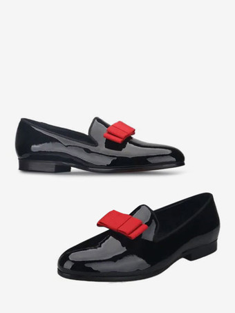 rouge Chaussures Mocassins Pour Hommes Vernis PU Nœud Slip-On