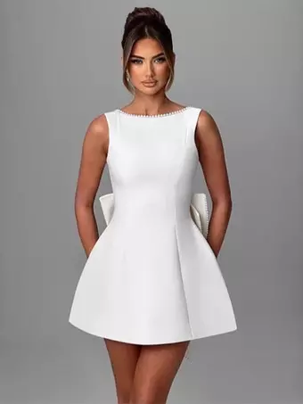 Party Dress Mini White Jewel Neck Pearls Sleeveless Backless Sexy Semi Formal Dress - Milanoo.com Party Dress Mini White Jewel Neck Pearls Sleeveless Backless Sexy Semi Formal Dress - Milanoo.com