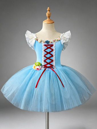 ブルー バレエダンス衣装 ピンク 女の子用 レース バンテージ バレリーナ ポリエステル ドレス パフォーマンスウェア