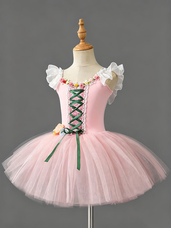 バレエダンス衣装 ピンク 女の子用 レース バンテージ バレリーナ ポリエステル ドレス パフォーマンスウェア