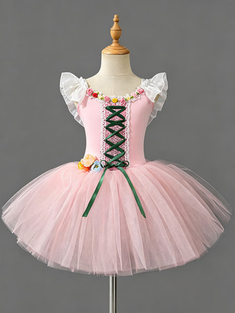 ピンクバレエダンス衣装 ピンク 女の子用 レース バンテージ バレリーナ ポリエステル ドレス パフォーマンスウェア
