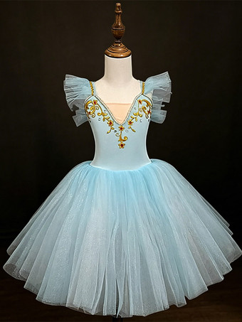 ライトスカイブルーバレエダンス衣装 ピンク 女の子用 刺繍入り バレリーナ ポリエステルドレス パフォーマンスウェア