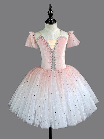 ホワイト バレエドレス 赤 女の子用 バレリーナ スパンコール ポリエステル ドレス パフォーマンスウェア