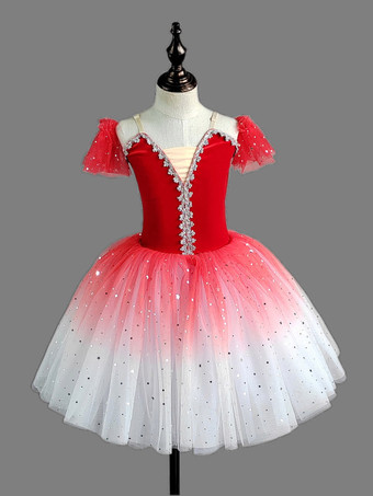 レッド バレエドレス 赤 女の子用 バレリーナ スパンコール ポリエステル ドレス パフォーマンスウェア