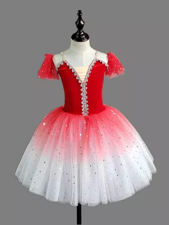 バレエドレス 赤 女の子用 バレリーナ スパンコール ポリエステル