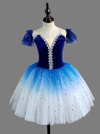 ブルー バレエドレス 赤 女の子用 バレリーナ スパンコール ポリエステル ドレス パフォーマンスウェア