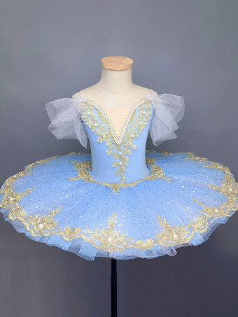 ライトスカイブルーバレエダンス衣装 ピンク 女の子用 刺繍入り バレリーナ ポリエステルドレス ダンスウェア