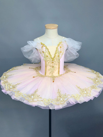 ピンクバレエダンス衣装 ピンク 女の子用 刺繍入り バレリーナ ポリエステルドレス ダンスウェア