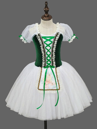 ダークグリーンバレエドレス 赤いレース バンテージ 女の子用 子供用 バレリーナ ポリエステル ドレス ダンスウェア