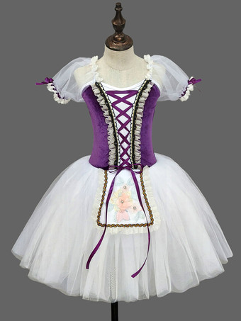 パープル バレエドレス 赤いレース バンテージ 女の子用 子供用 バレリーナ ポリエステル ドレス ダンスウェア