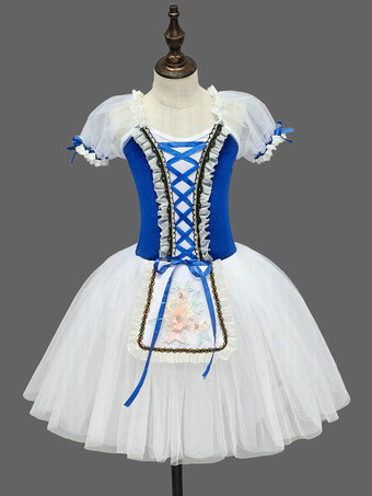 ブルー バレエドレス 赤いレース バンテージ 女の子用 子供用 バレリーナ ポリエステル ドレス ダンスウェア