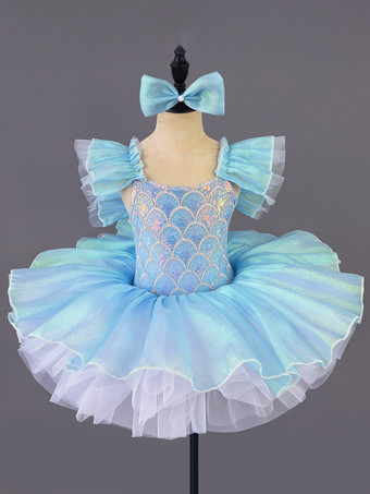 ライトスカイブルーバレエドレス リボン付き バイオレット 女の子用 バレリーナ ポリエステルドレス ダンスウェア