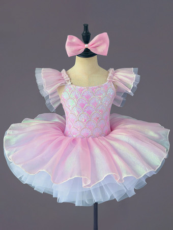 ピンクバレエドレス リボン付き バイオレット 女の子用 バレリーナ ポリエステルドレス ダンスウェア