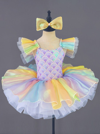 バイオレットバレエドレス リボン付き バイオレット 女の子用 バレリーナ ポリエステルドレス ダンスウェア