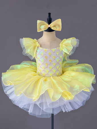 イエローバレエドレス リボン付き バイオレット 女の子用 バレリーナ ポリエステルドレス ダンスウェア