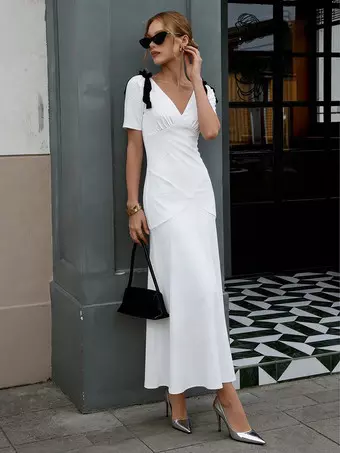 elegant dress for date night Women's Asymmetrical Neck Knot Elegant Date Night Dress, Spring/Summer