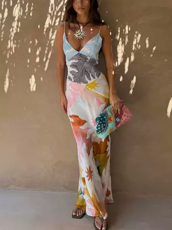 pink ruffle strapless dress Strapless Long Floral-Print Prom Dress with Ruffles Blue / 6