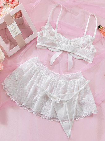 ブライダル用3点セット レース ホワイト ブラジャー＆ショーツセット