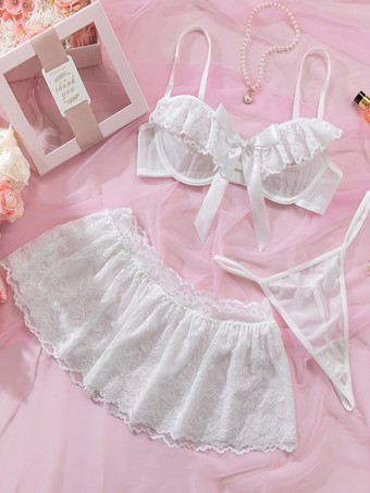 ブライダル用3点セット レース ホワイト ブラジャー＆ショーツセット