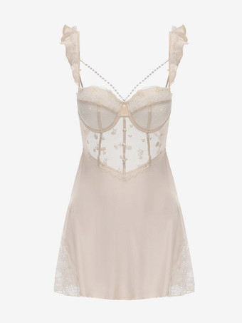 Nuisette sexy en dentelle champagne dos nu et tulle nuisette babydoll lingerie sexy