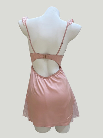 Nuisette sexy en dentelle champagne dos nu et tulle nuisette babydoll lingerie sexy