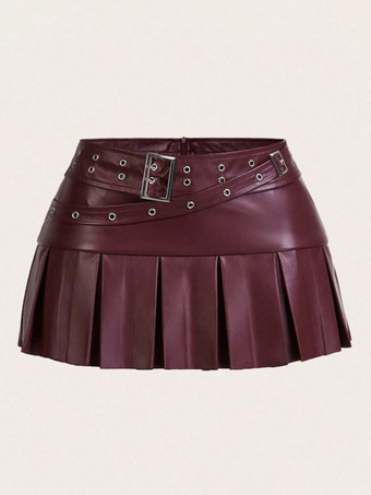 Jupe courte en similicuir auburn naturel à taille haute style chic automne pour femme